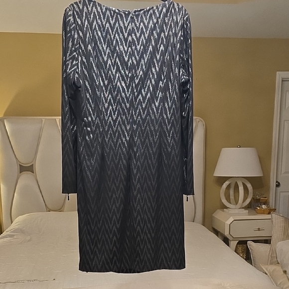 Cache Black and Silver Chevron Long Sleeve Dress - Picture 7 of 16